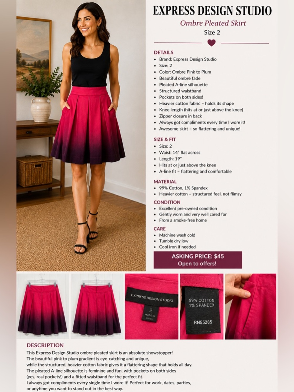 Express Ombre Skater Skirt in Pink to Plum